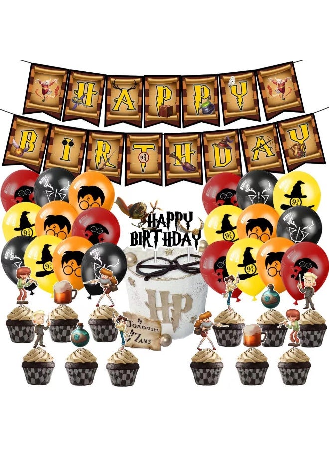 Harry Potter Birthday Kit Banner Balloons Cake Toppers for Children Birthday Party Decorations - Image 1